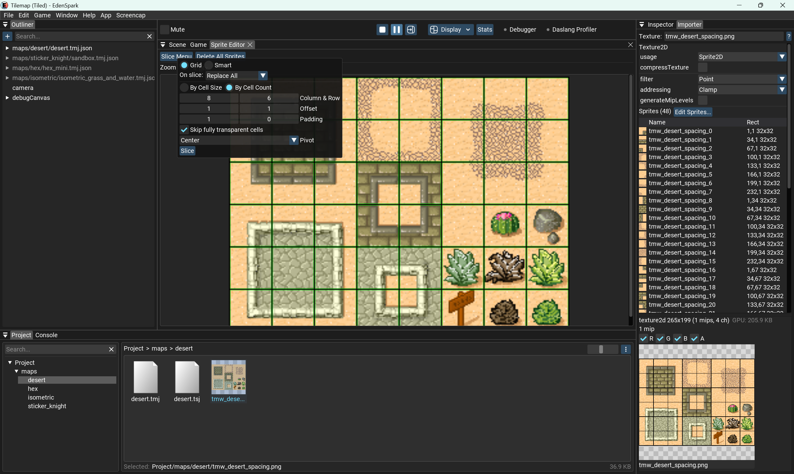 Sprite Editor — grid slicing